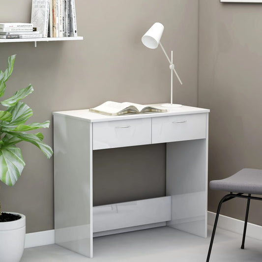 Sleek High Gloss White Desk, 80x40x75 cm - Engineered Wood