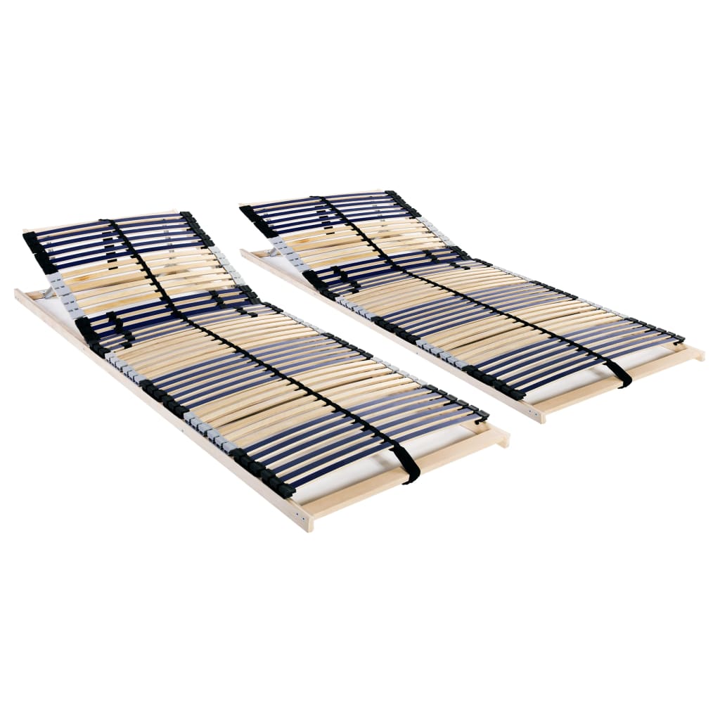 2-Piece Slatted Bed Bases w/ 42 Beech Slats, 80x200 cm, No Mattress