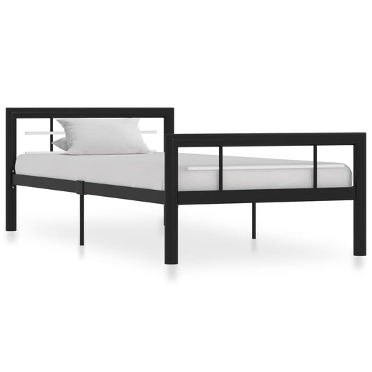 Black & White Metal Bed Frame 100x200 cm - No Mattress Included