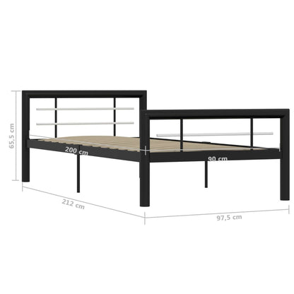 Black & White Metal Bed Frame 100x200 cm - No Mattress Included
