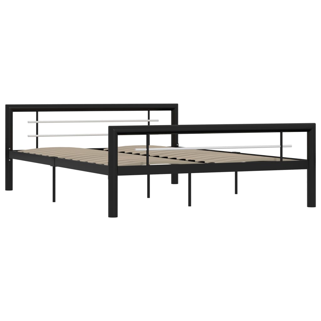 Bed Frame without Mattress Black and White Metal 140x200 cm