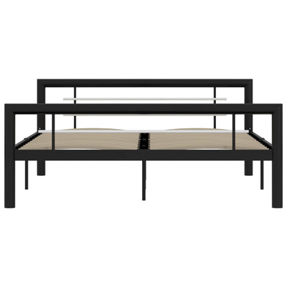Bed Frame without Mattress Black and White Metal 140x200 cm