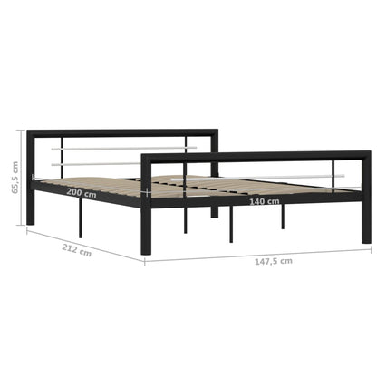 Bed Frame without Mattress Black and White Metal 140x200 cm