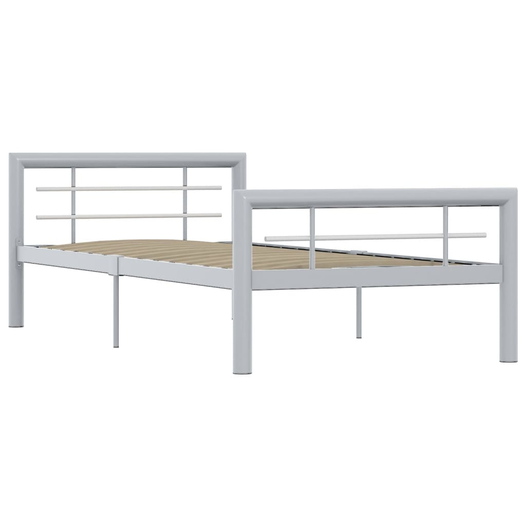 Grey & White Metal Bed Frame 90x200 cm – Stylish & Sturdy Design