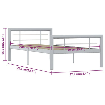 Grey & White Metal Bed Frame 90x200 cm – Stylish & Sturdy Design