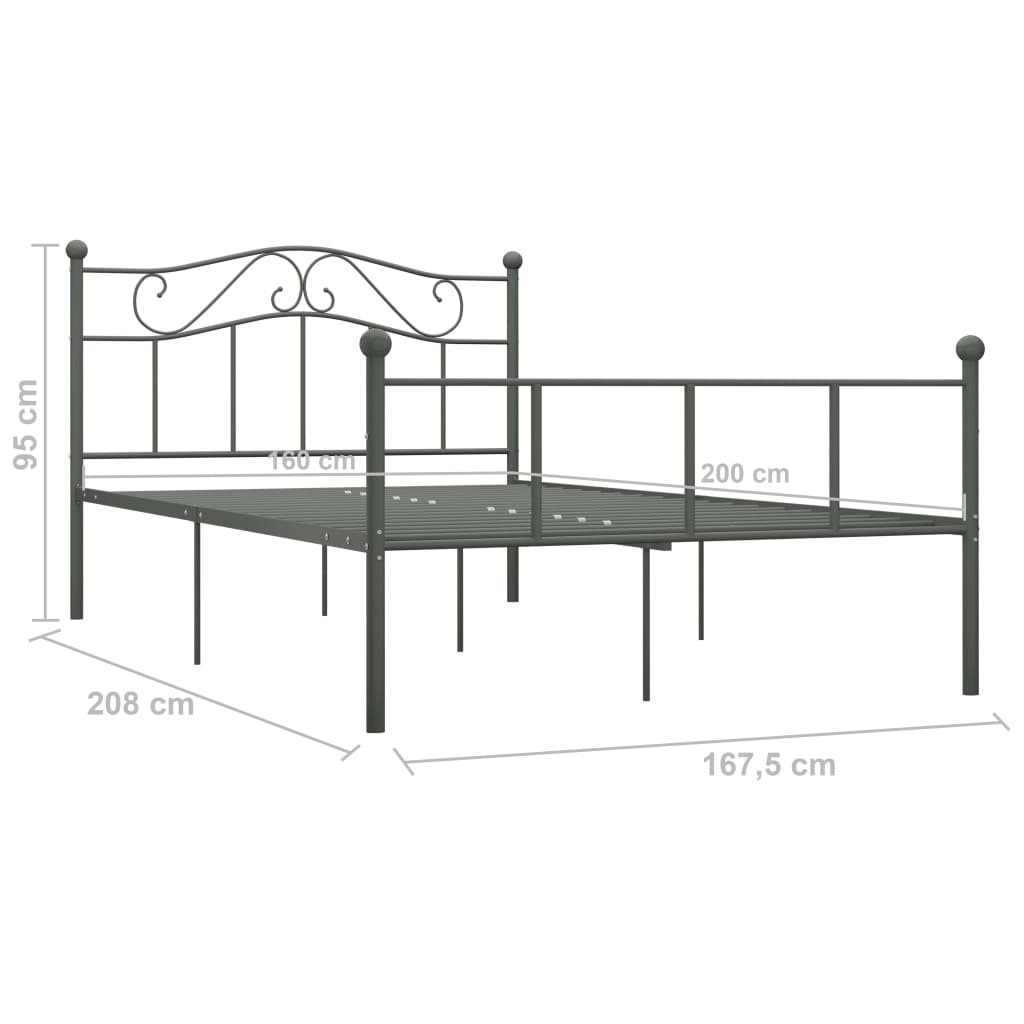 Grey Metal Bed Frame 160x200 cm - vidaXL 284534 Without Mattress