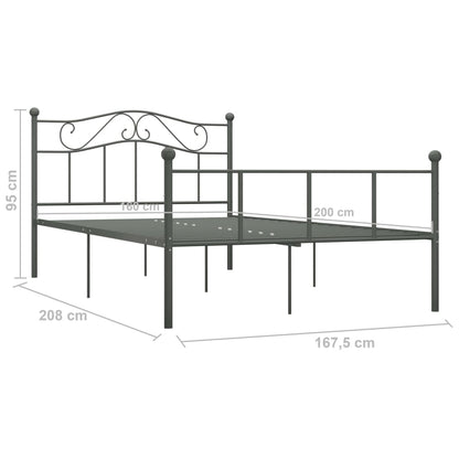 Grey Metal Bed Frame 160x200 cm - vidaXL 284534 Without Mattress