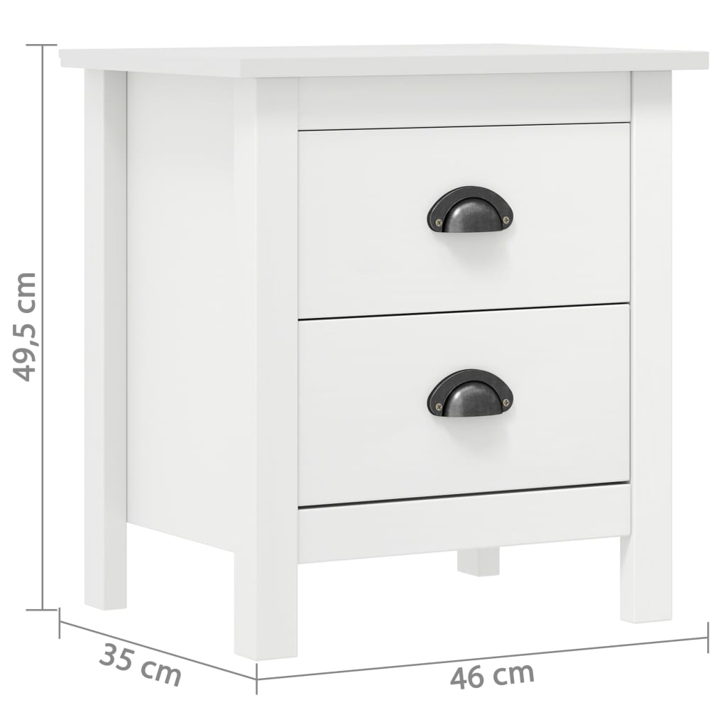 Solid Pine Wood Bedside Cabinet Hill White 46x35x49.5 cm
