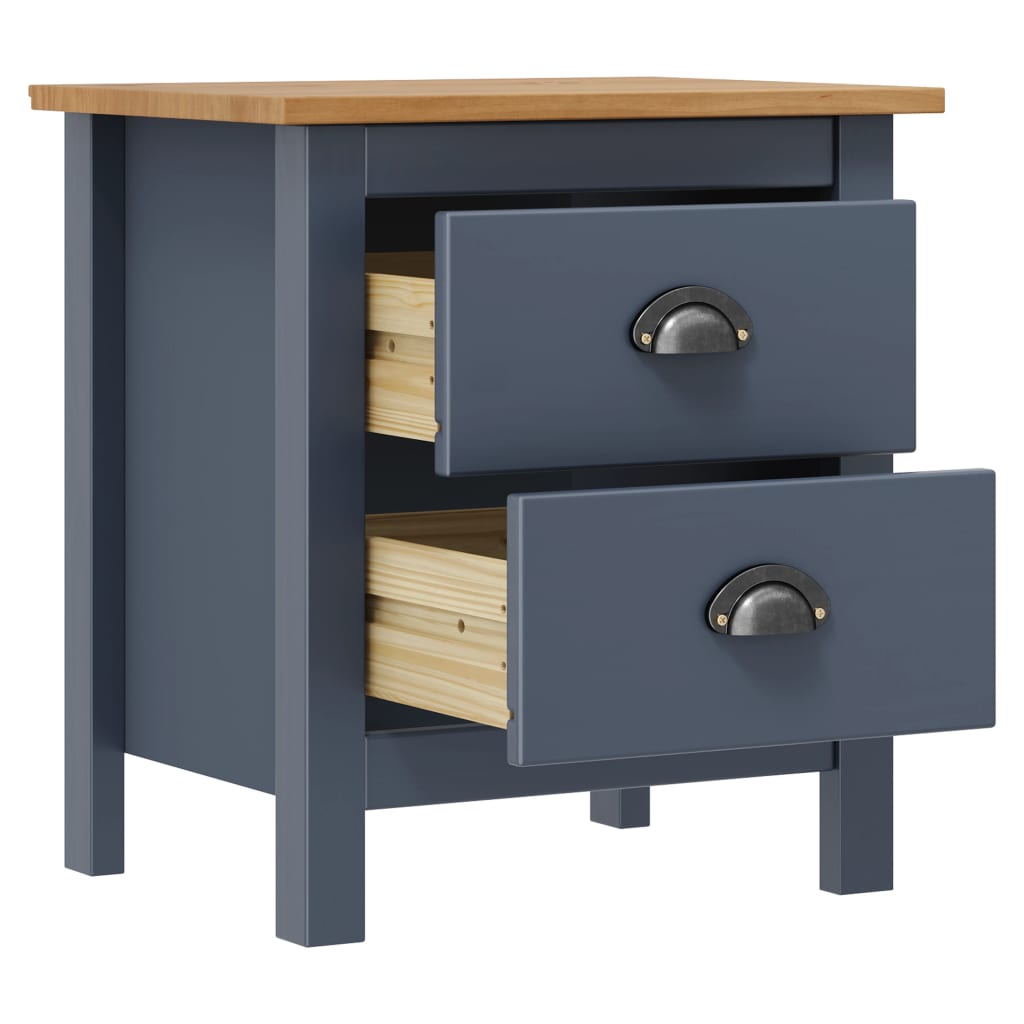 Solid Pine Wood Bedside Cabinet - Hill Grey, 46x35x49.5 cm