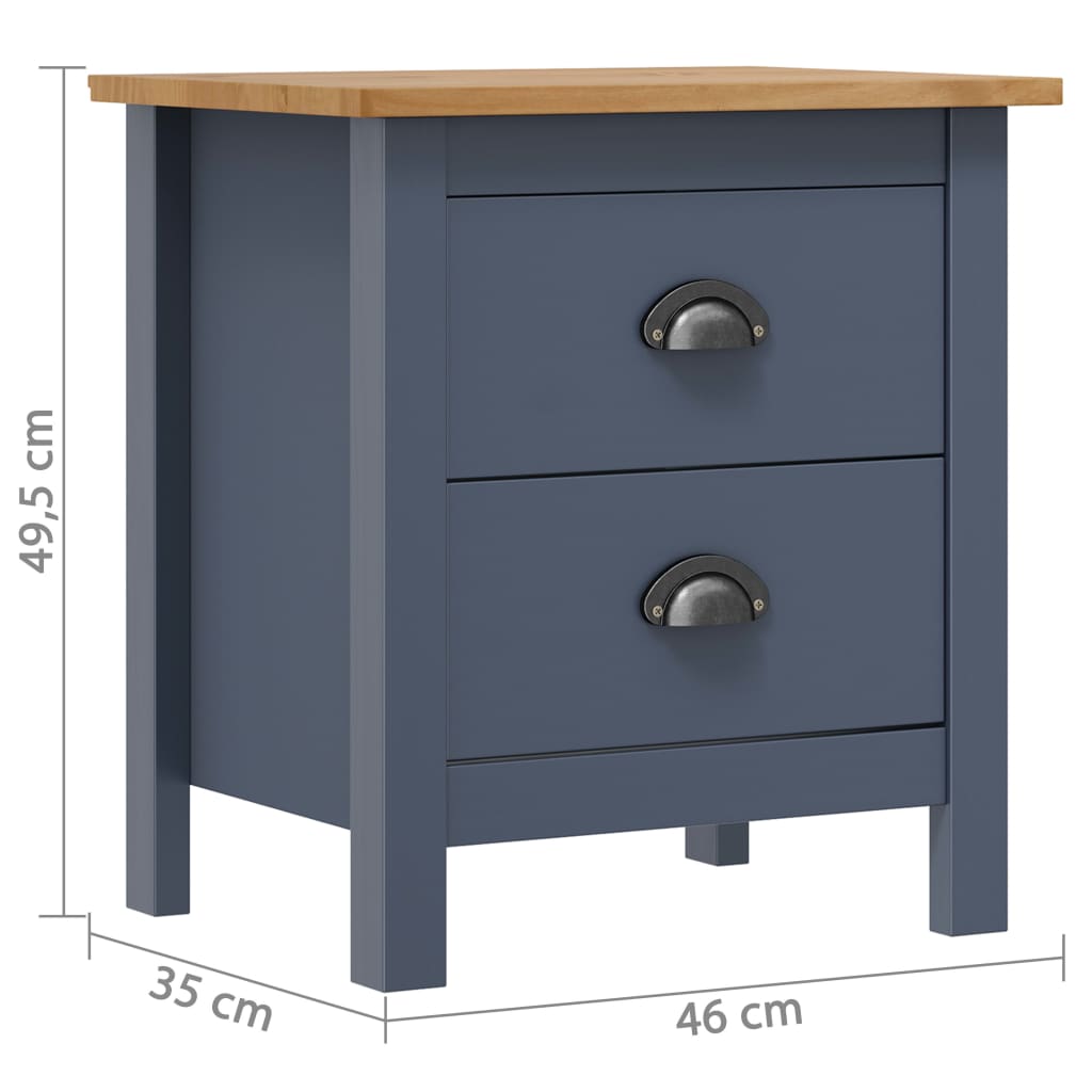 Solid Pine Wood Bedside Cabinet - Hill Grey, 46x35x49.5 cm