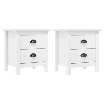 White Solid Pine Wood Bedside Cabinet Set - 2 Pcs, 46x35x49.5 cm