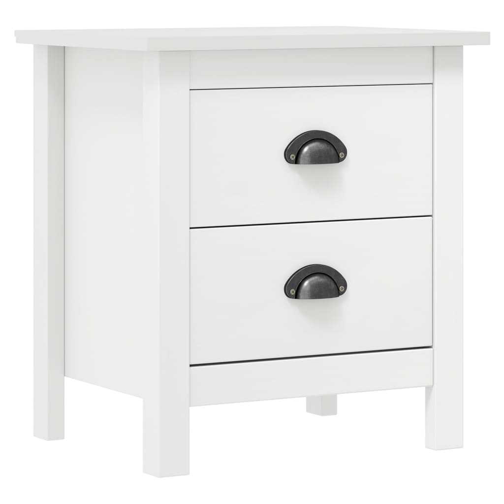 White Solid Pine Wood Bedside Cabinet Set - 2 Pcs, 46x35x49.5 cm