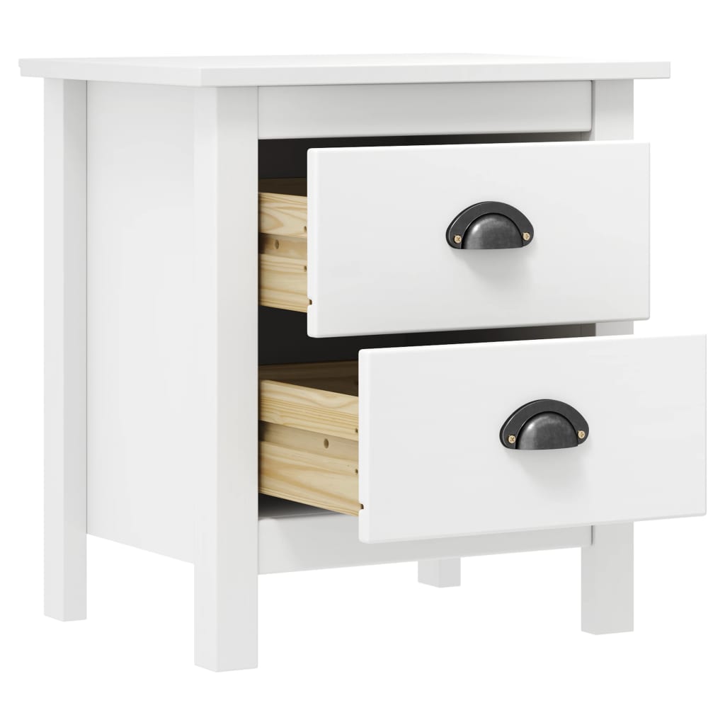 White Solid Pine Wood Bedside Cabinet Set - 2 Pcs, 46x35x49.5 cm