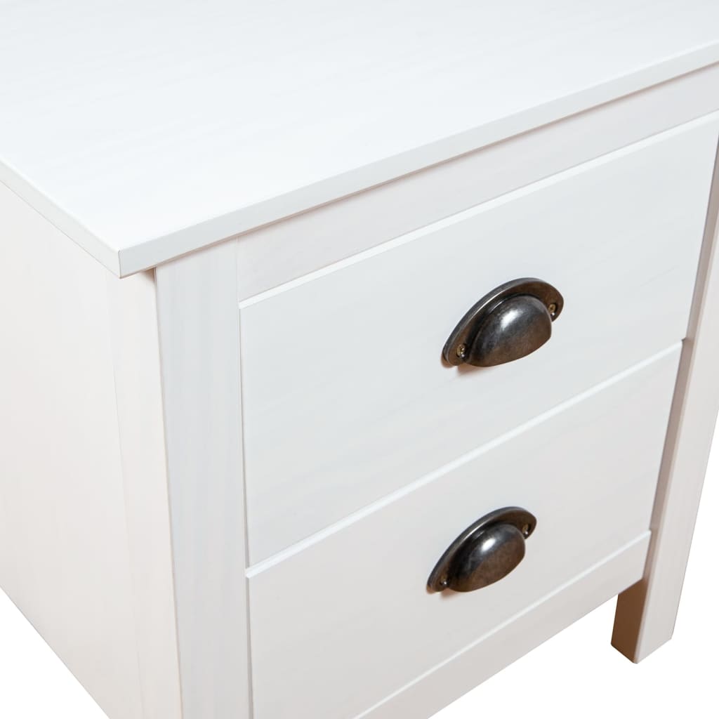 White Solid Pine Wood Bedside Cabinet Set - 2 Pcs, 46x35x49.5 cm