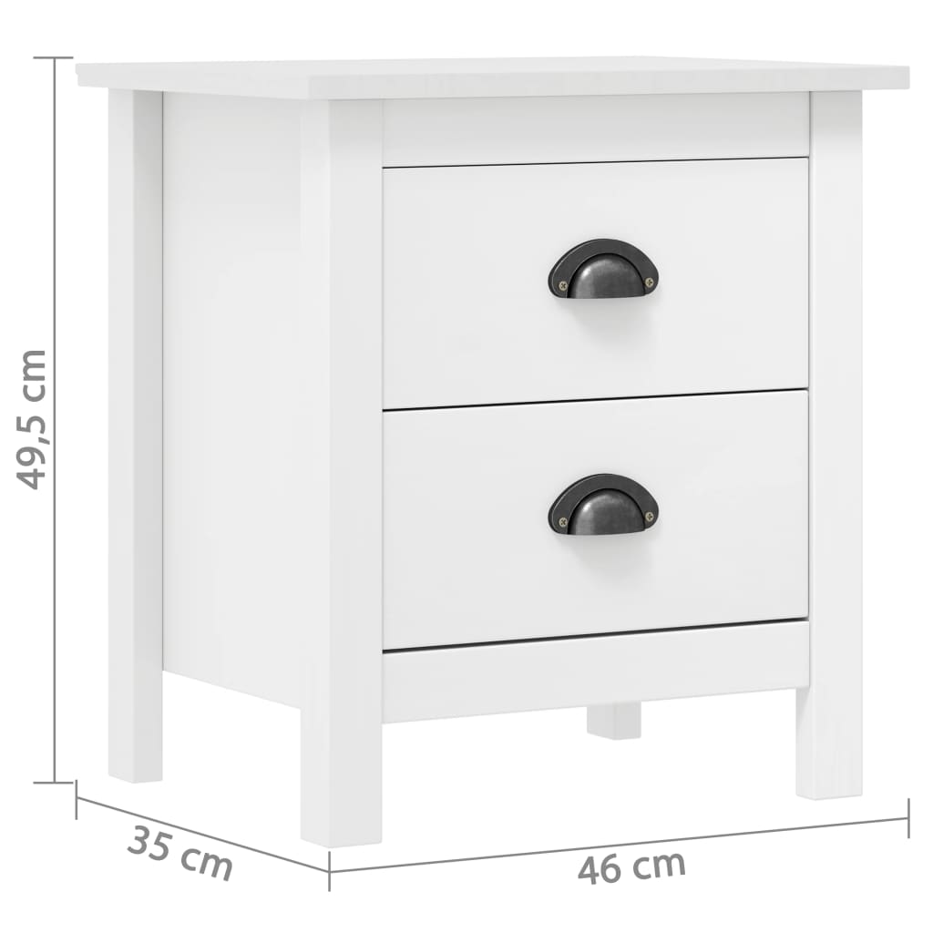 White Solid Pine Wood Bedside Cabinet Set - 2 Pcs, 46x35x49.5 cm