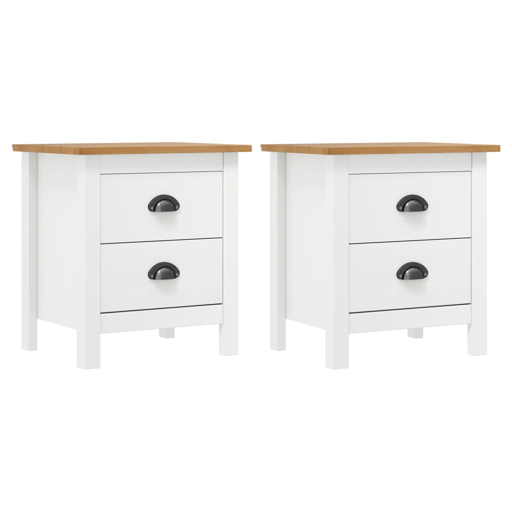 White Solid Pine Bedside Cabinet Set - 2 pcs, 46x35x49.5 cm