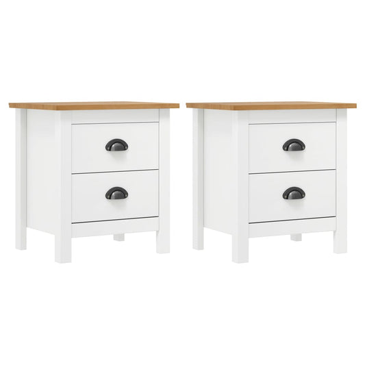 White Solid Pine Bedside Cabinet Set - 2 pcs, 46x35x49.5 cm