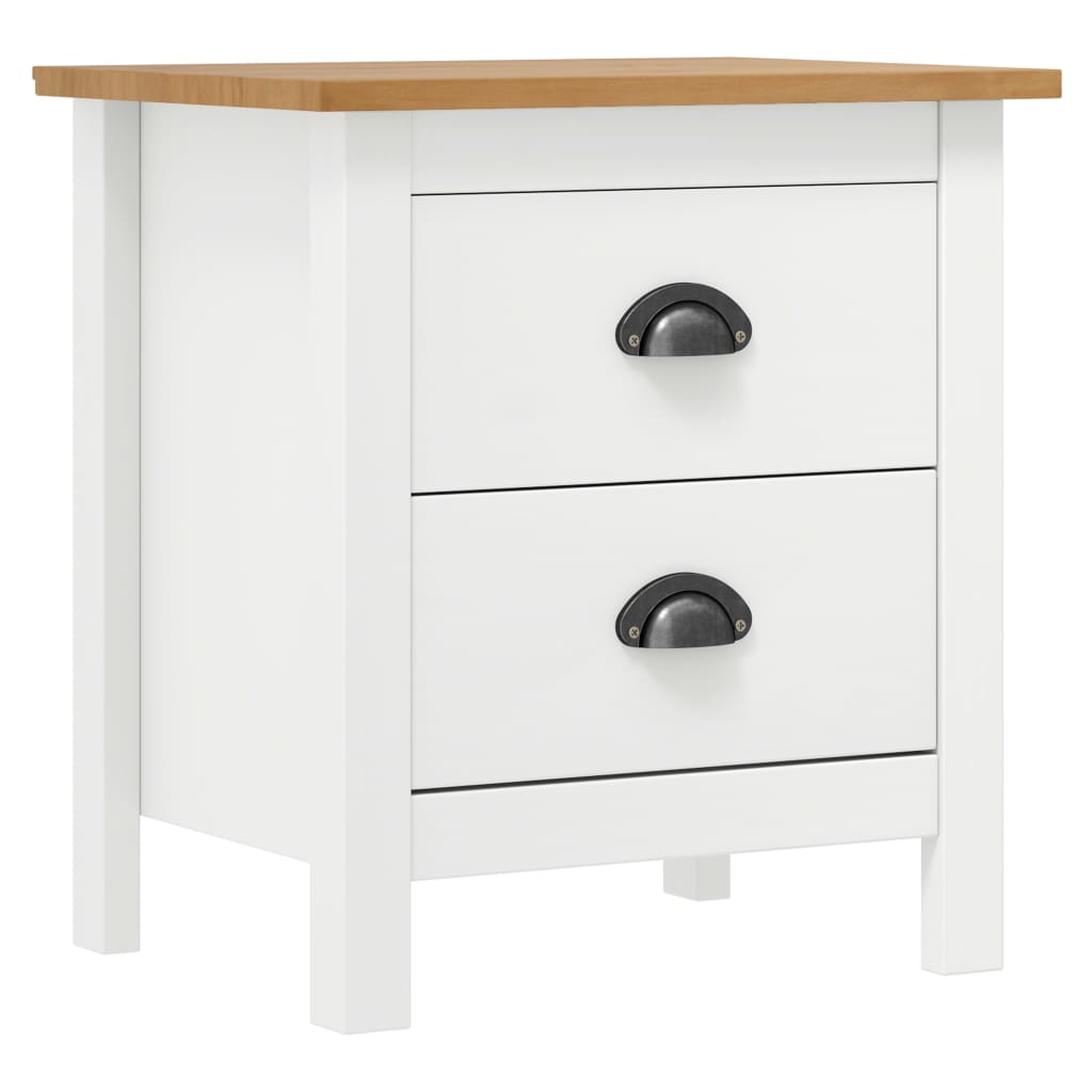 White Solid Pine Bedside Cabinet Set - 2 pcs, 46x35x49.5 cm