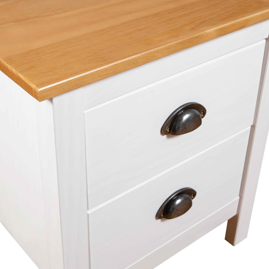 White Solid Pine Bedside Cabinet Set - 2 pcs, 46x35x49.5 cm