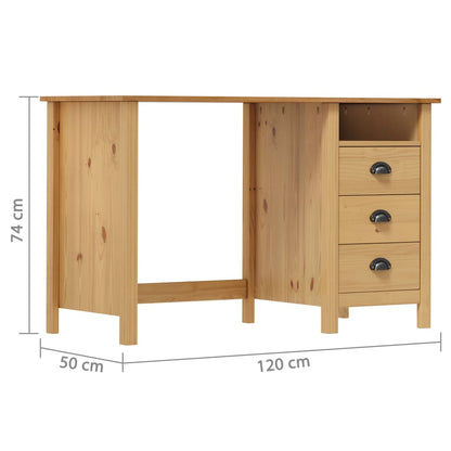 Solid Pine Desk Hill with 3 Drawers - 120x50x74 cm