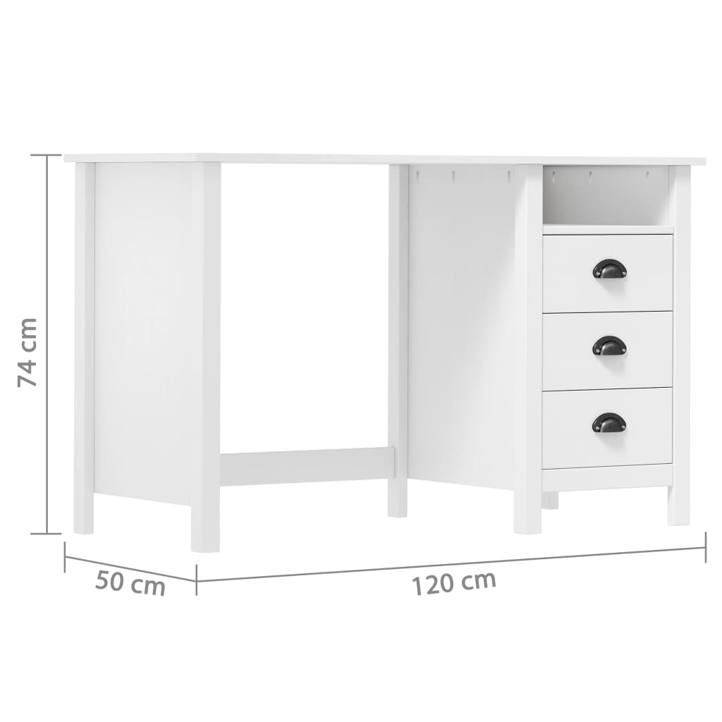 Solid Pine Wood Desk Hill - 3 Drawers, 120x50x74 cm
