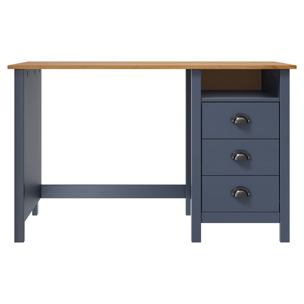 Solid Pine Wooden Desk Hill with 3 Drawers, Grey, 120x50x74 cm
