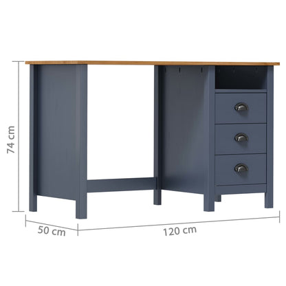 Solid Pine Wooden Desk Hill with 3 Drawers, Grey, 120x50x74 cm