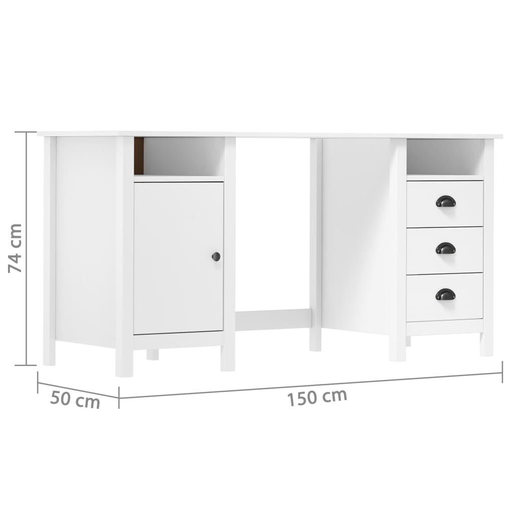Solid Pine Wood Desk - Hill White, 150x50x74 cm