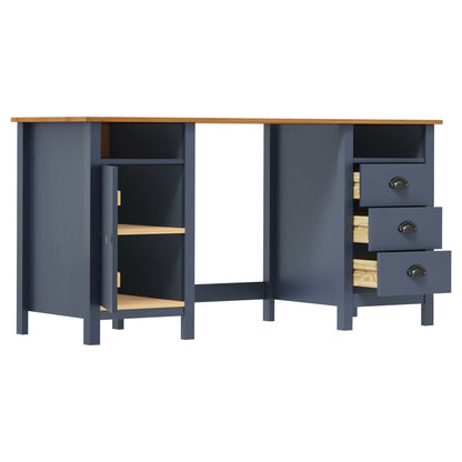Solid Pine Wood Desk Hill in Grey, 150x50x74 cm