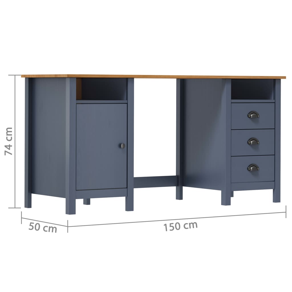 Solid Pine Wood Desk Hill in Grey, 150x50x74 cm