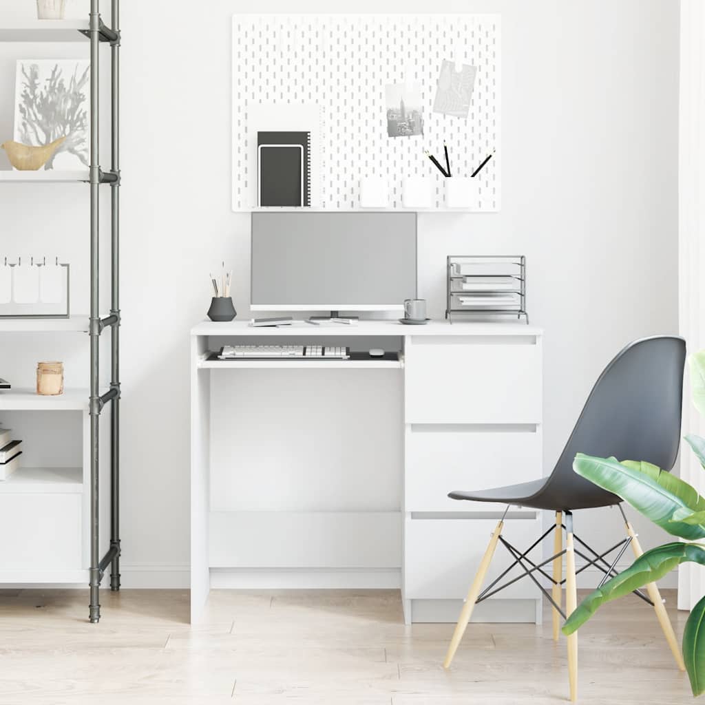 Compact White Desk 90x45x76 cm - Engineered Wood Design