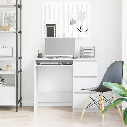 Compact White Desk 90x45x76 cm - Engineered Wood Design