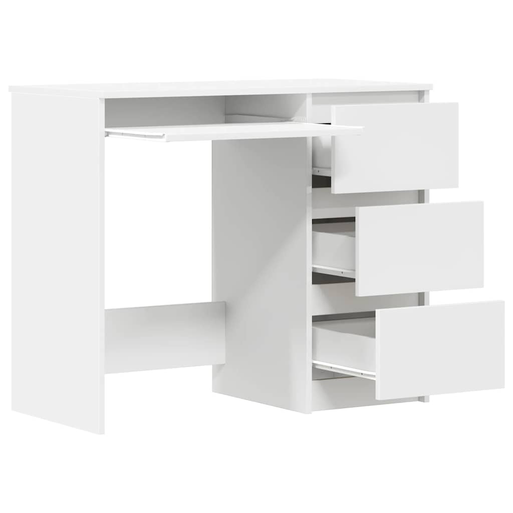 Compact White Desk 90x45x76 cm - Engineered Wood Design