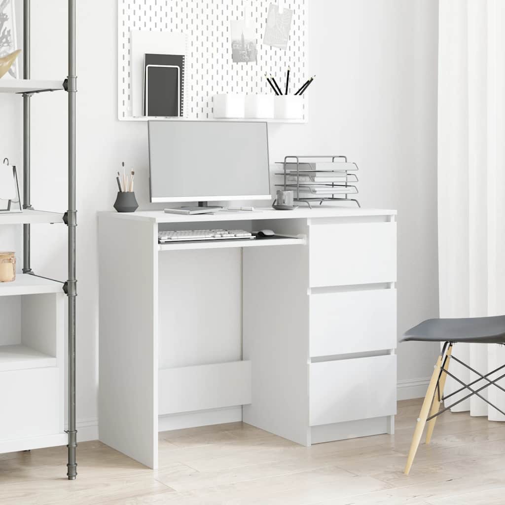 Compact White Desk 90x45x76 cm - Engineered Wood Design