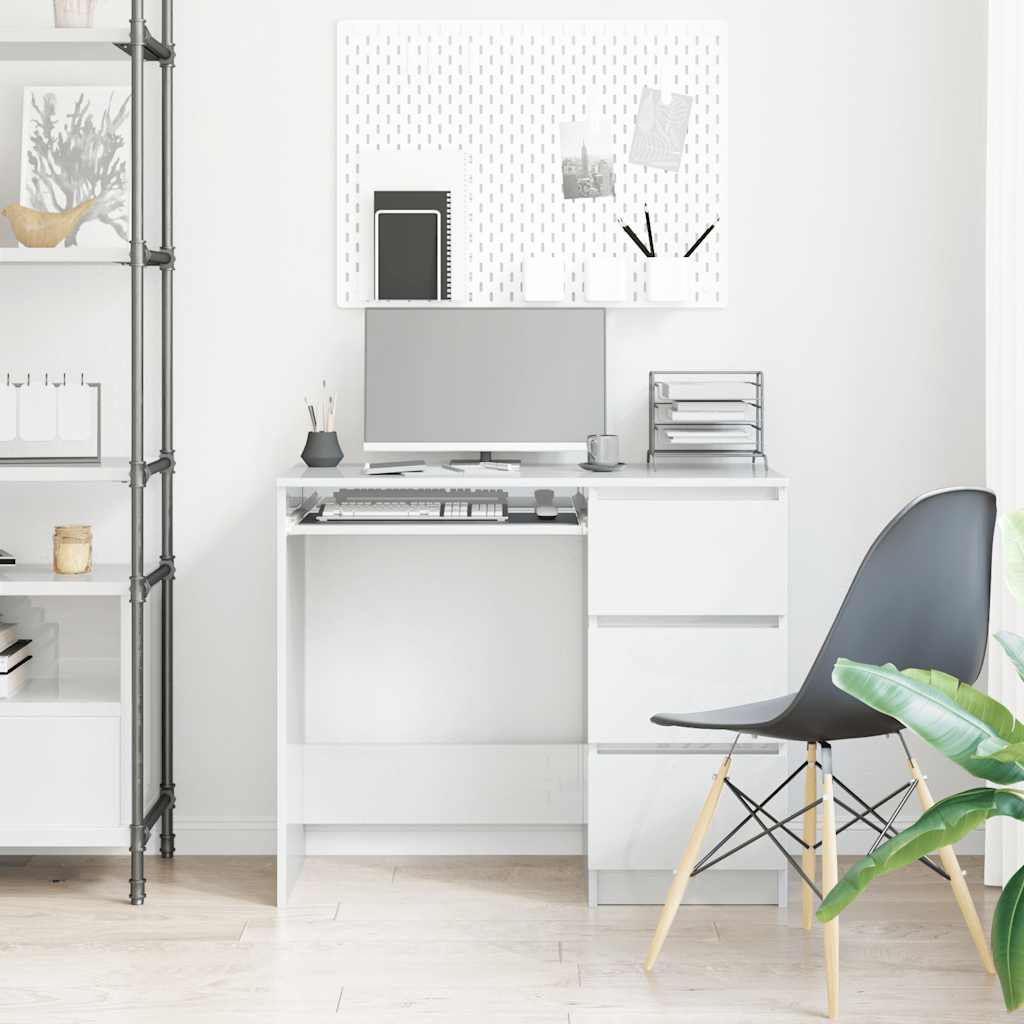 High Gloss White Desk 90x45x76 cm | Engineered Wood