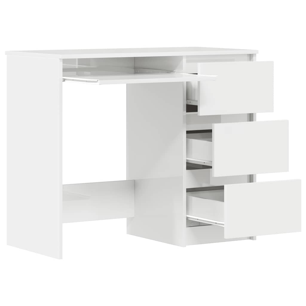 High Gloss White Desk 90x45x76 cm | Engineered Wood
