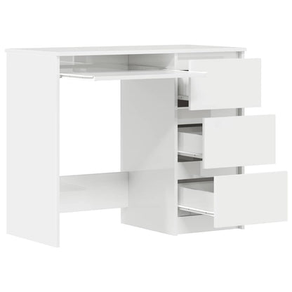 High Gloss White Desk 90x45x76 cm | Engineered Wood