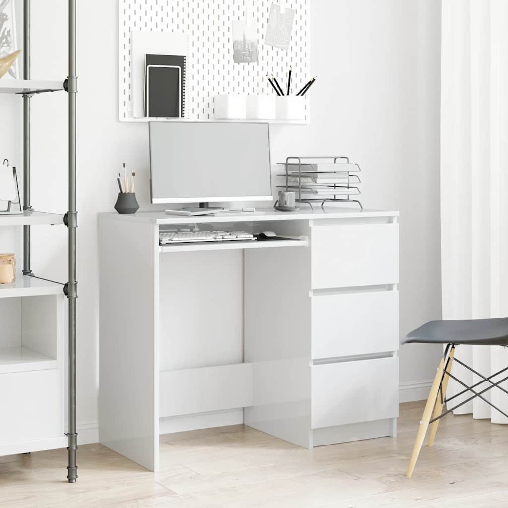 High Gloss White Desk 90x45x76 cm | Engineered Wood