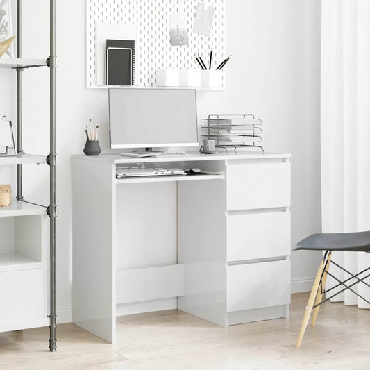 High Gloss White Desk 90x45x76 cm | Engineered Wood