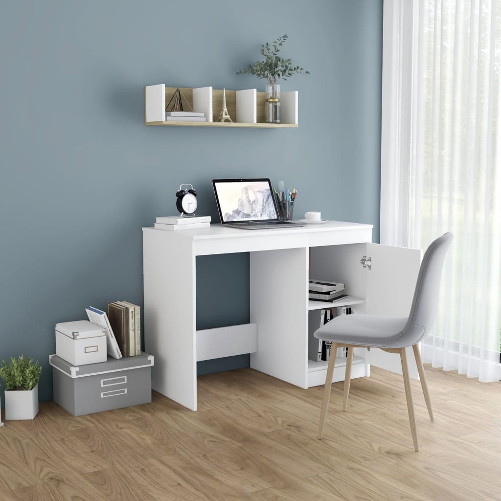 Sleek White Desk 100x50x76 cm - Engineered Wood Finish