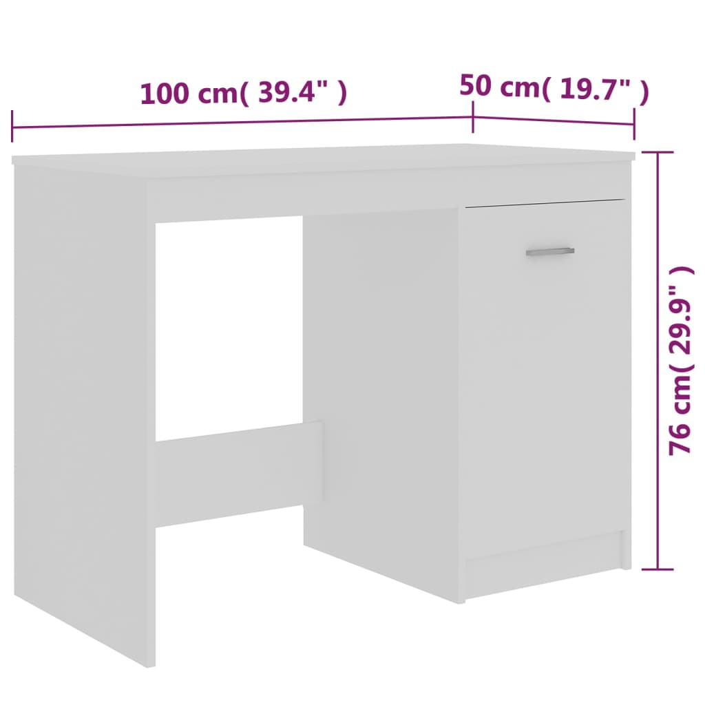 Sleek White Desk 100x50x76 cm - Engineered Wood Finish