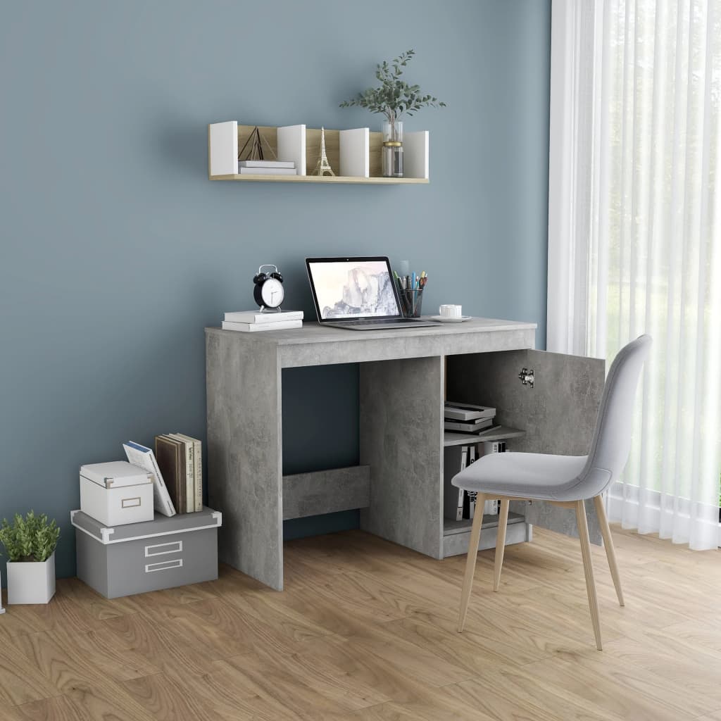 Sleek Concrete Grey Desk, 100x50x76 cm, Durable Engineered Wood