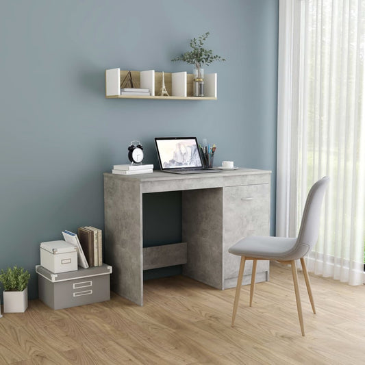 Sleek Concrete Grey Desk, 100x50x76 cm, Durable Engineered Wood