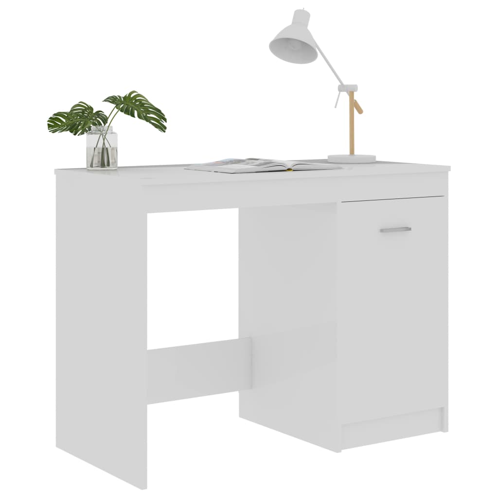 Sleek High Gloss White Desk, 100x50x76 cm, Engineered Wood