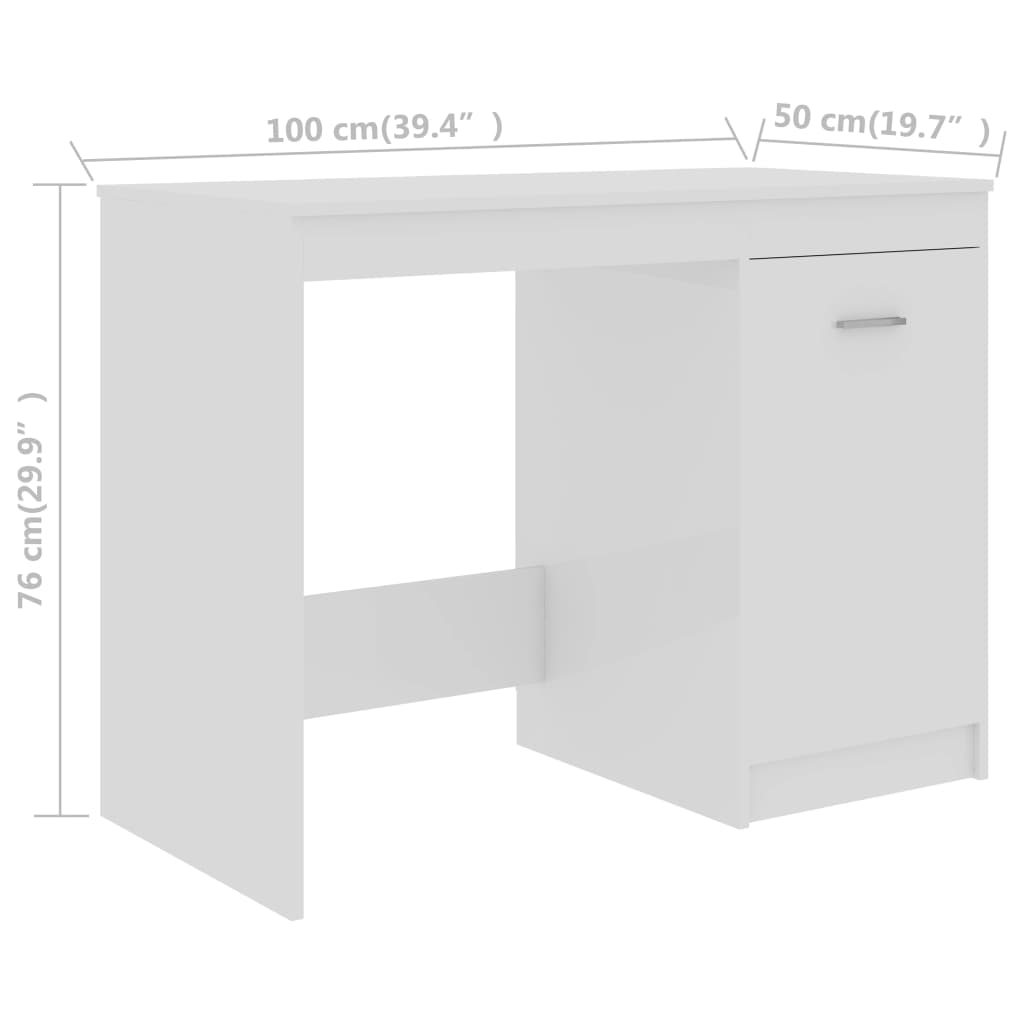 Sleek High Gloss White Desk, 100x50x76 cm, Engineered Wood