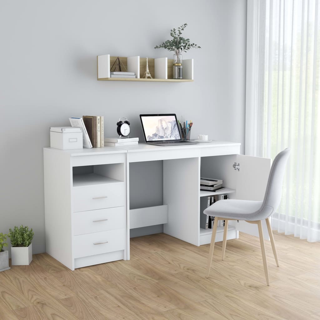 Sleek White Engineered Wood Desk 140x50x76 cm