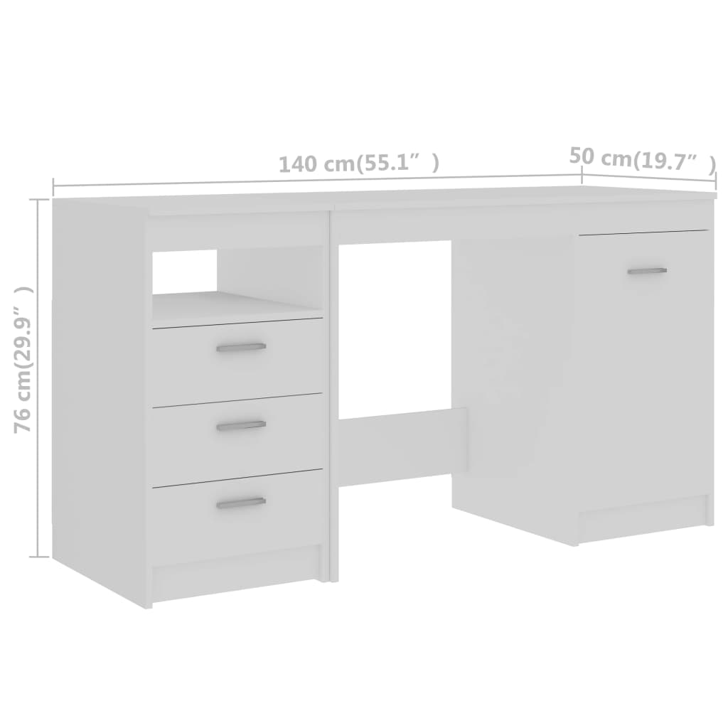 Sleek White Engineered Wood Desk 140x50x76 cm