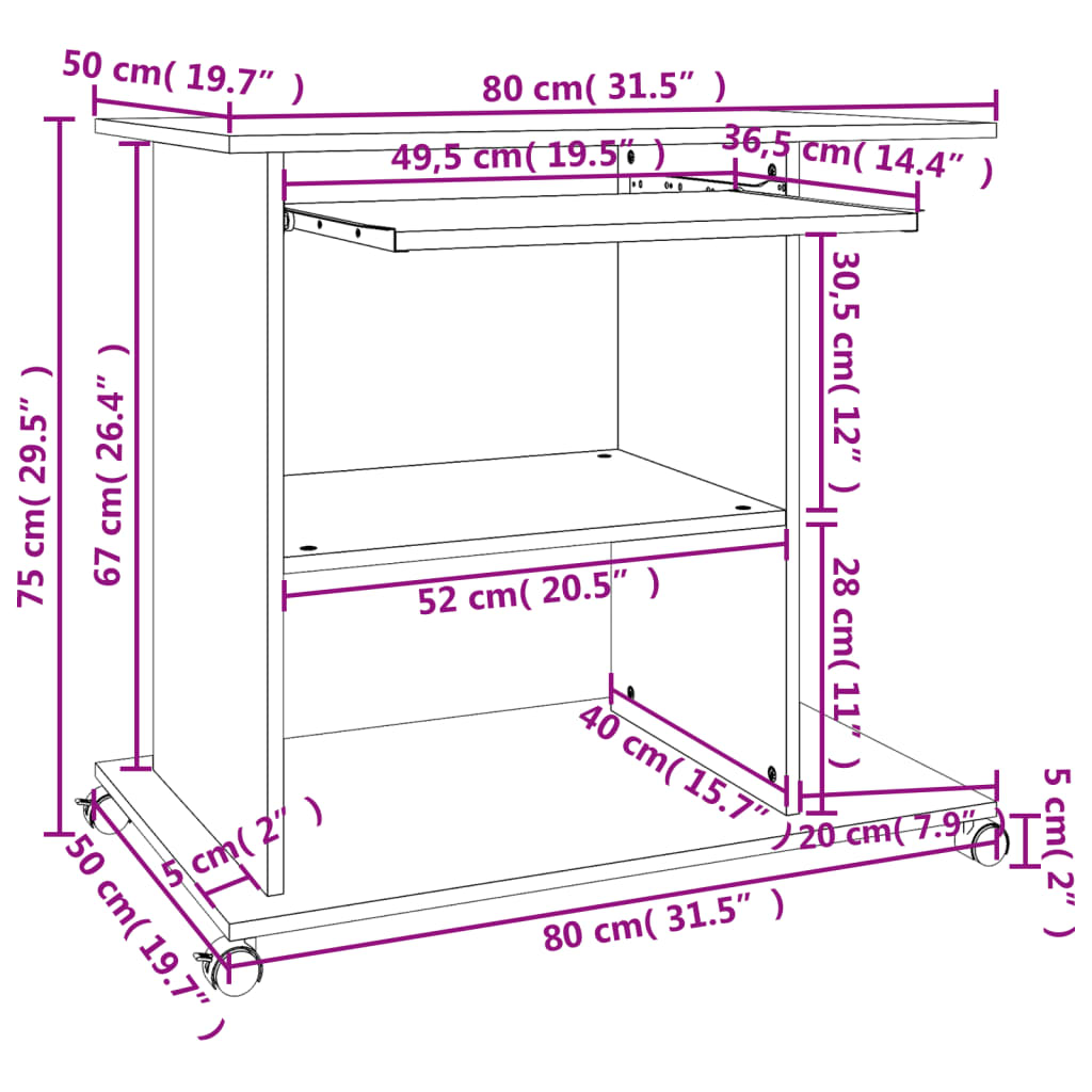 White Engineered Wood Computer Desk, 80x50x75 cm