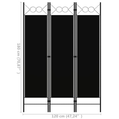 Black 3-Panel Room Divider, 120x180 cm – Stylish Privacy Screen