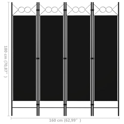 Elegant Black 4-Panel Room Divider, 160x180 cm - Privacy Screen